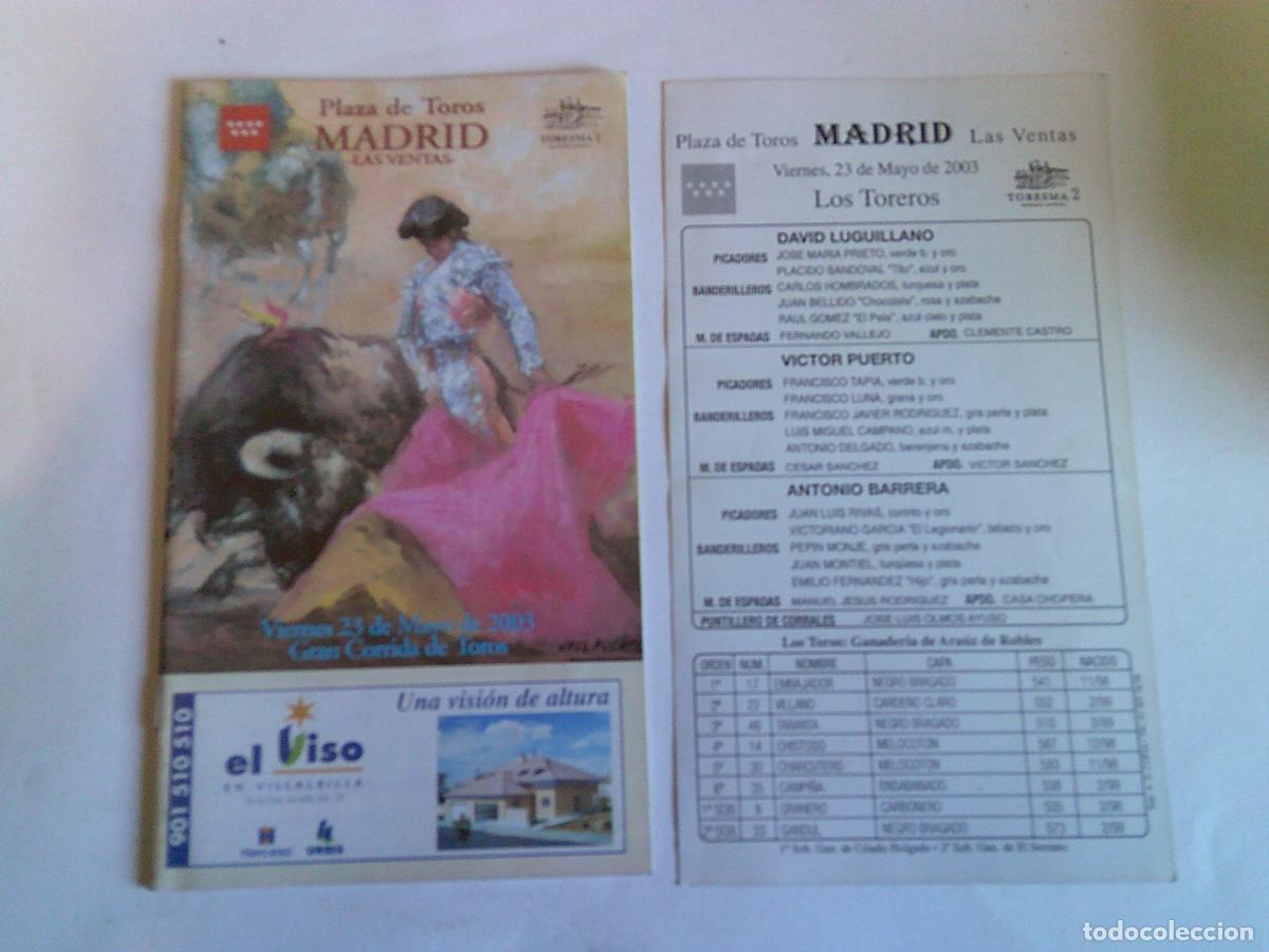 Tauromaquia: Programa Plaza de toros de Madrid Las ventas Domingo 23 mayo 2003