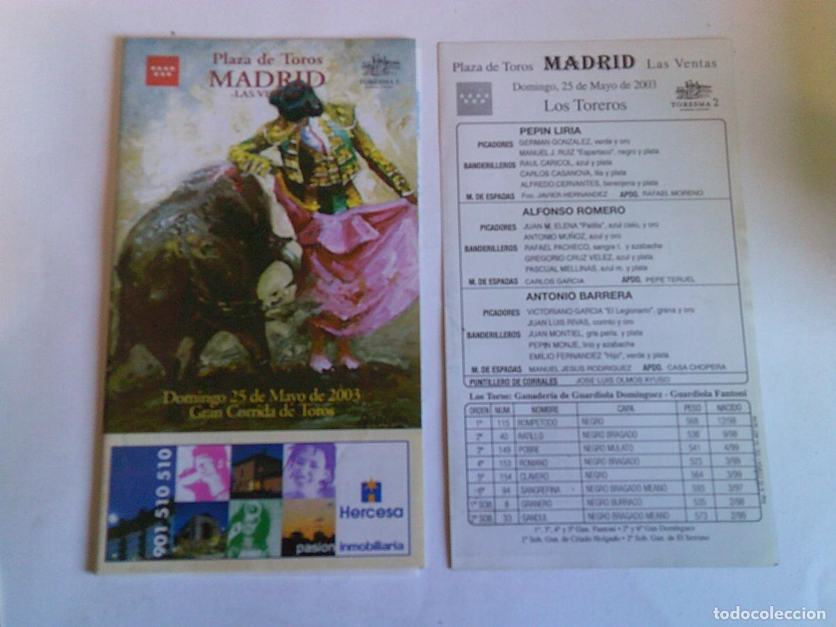 Tauromaquia: Programa Plaza de toros de Madrid Las ventas Domingo 25 mayo 2003