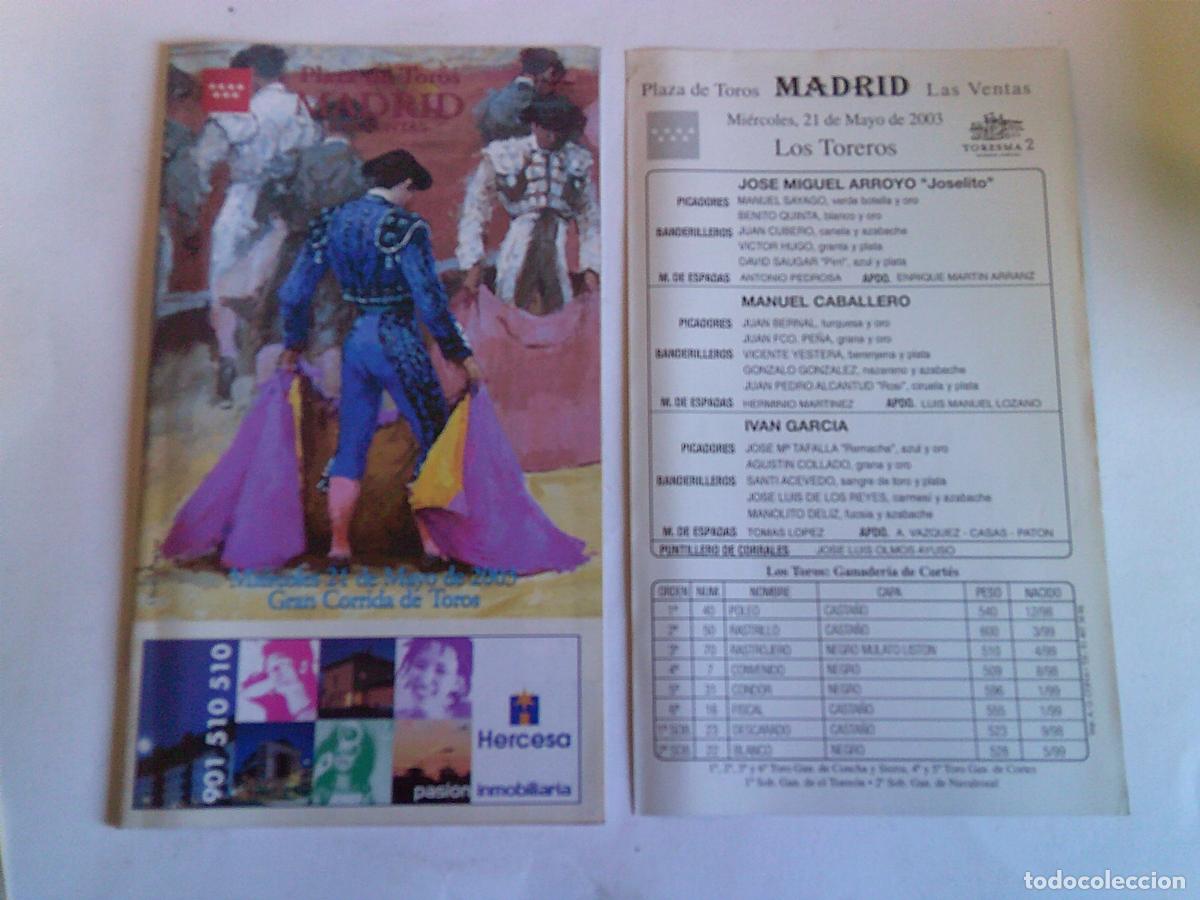 Tauromaquia: Programa Plaza de toros de Madrid Las ventas Domingo 21 mayo 2003