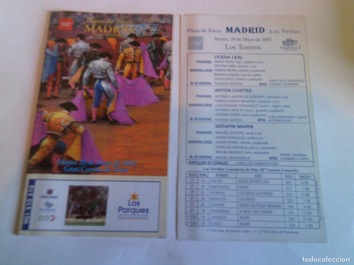 Tauromaquia: Programa Plaza de toros de Madrid Las ventas Domingo 20 mayo 2003