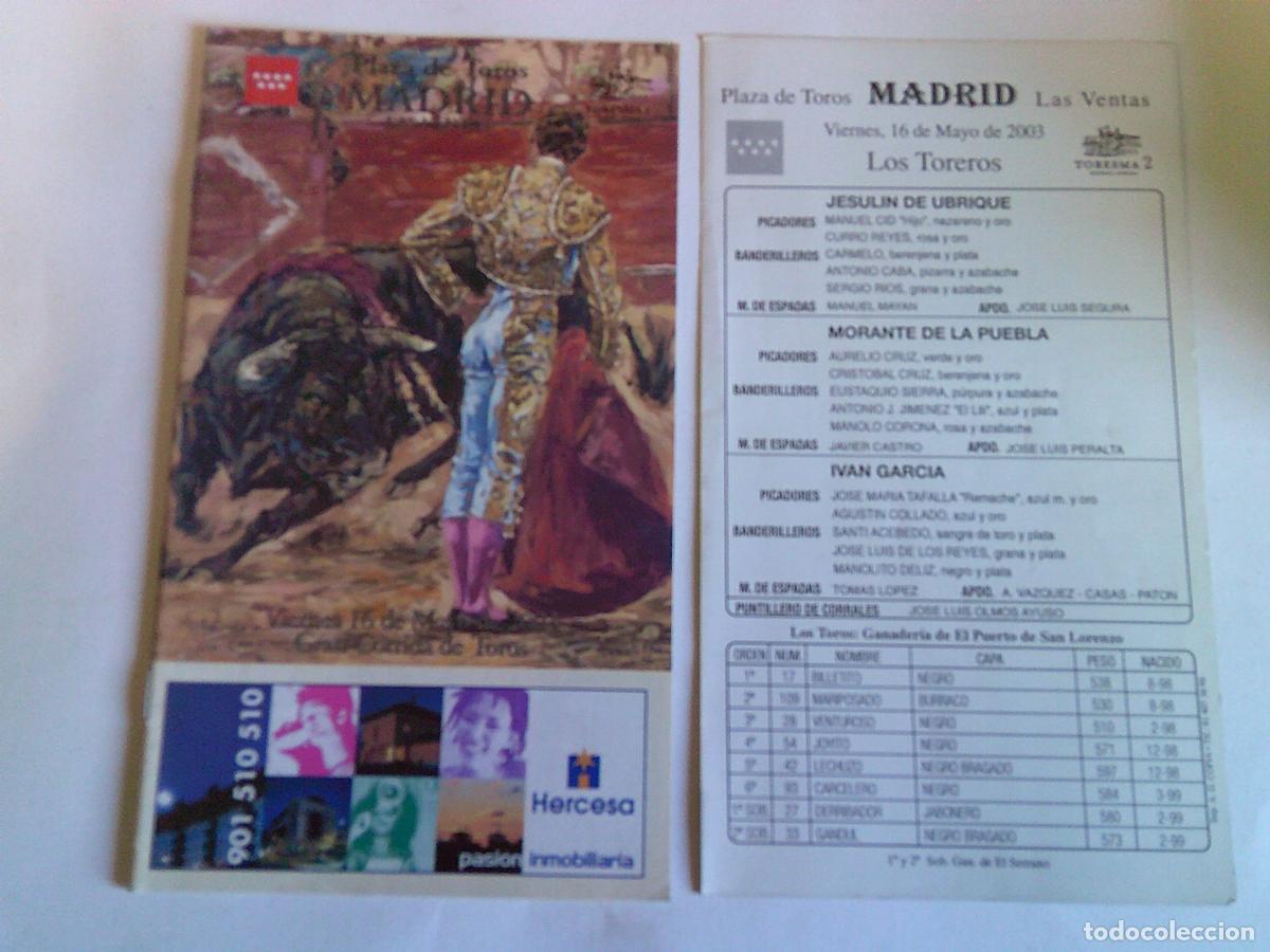 Tauromaquia: Programa Plaza de toros de Madrid Las ventas Domingo 16 mayo 2003