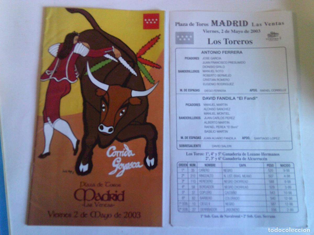 Tauromaquia: Programa Plaza de toros de Madrid Las ventas Domingo 2 mayo 2003