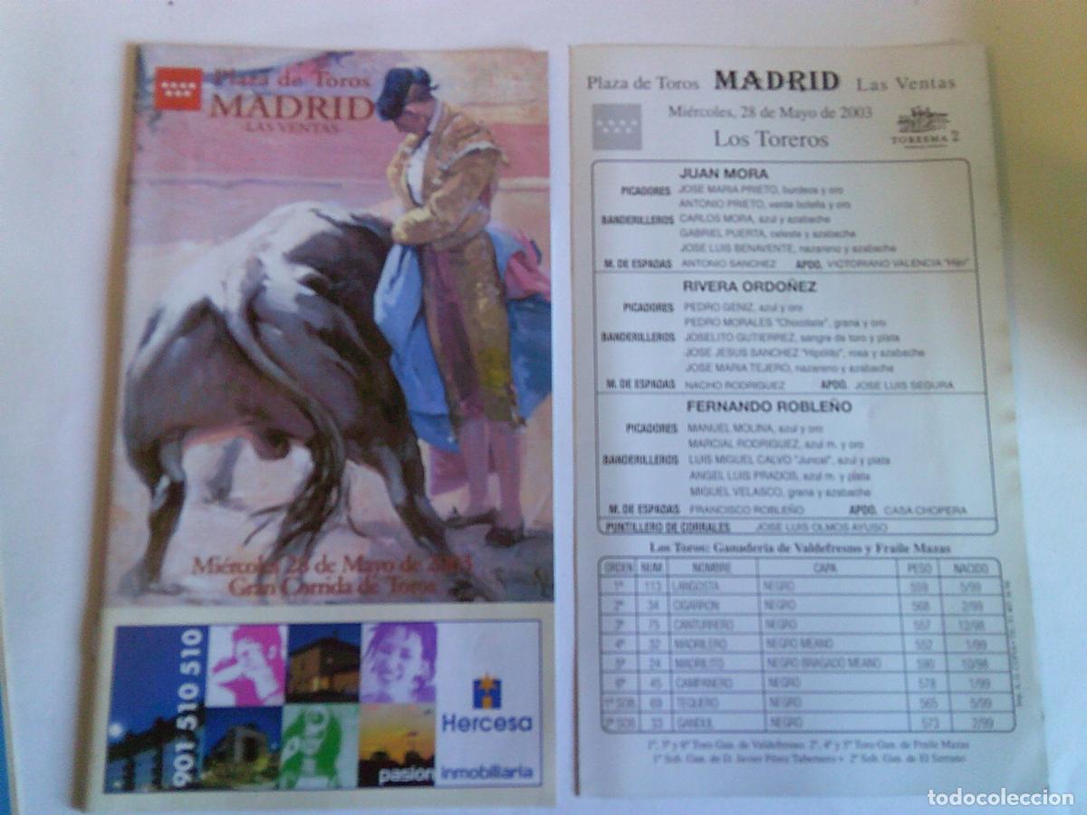 Tauromaquia: Programa Plaza de toros de Madrid Las ventas Domingo 28 mayo 2003