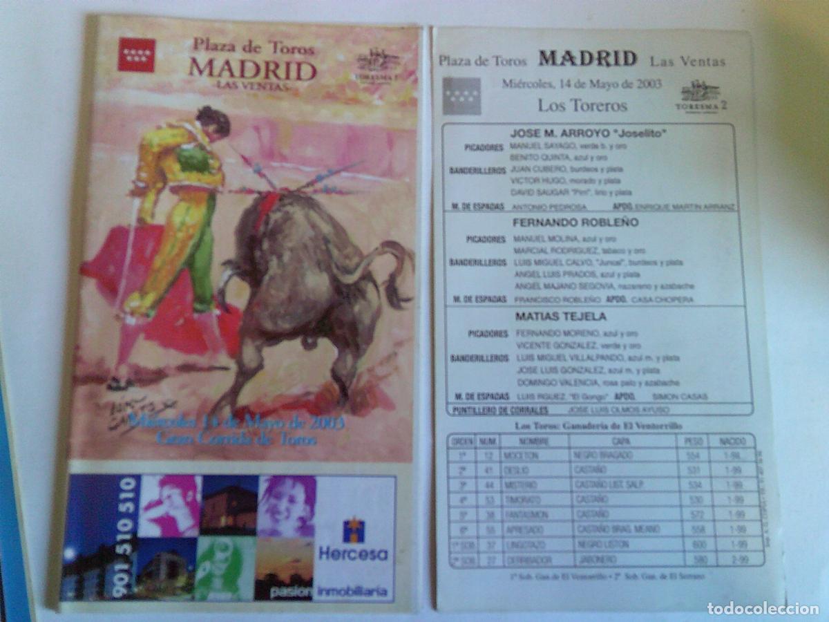 Tauromaquia: Programa Plaza de toros de Madrid Las ventas Domingo 14 mayo 2003