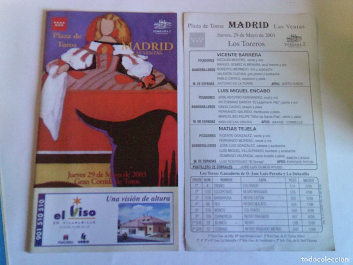 Tauromaquia: Programa Plaza de toros de Madrid Las ventas Domingo 29 mayo 2003