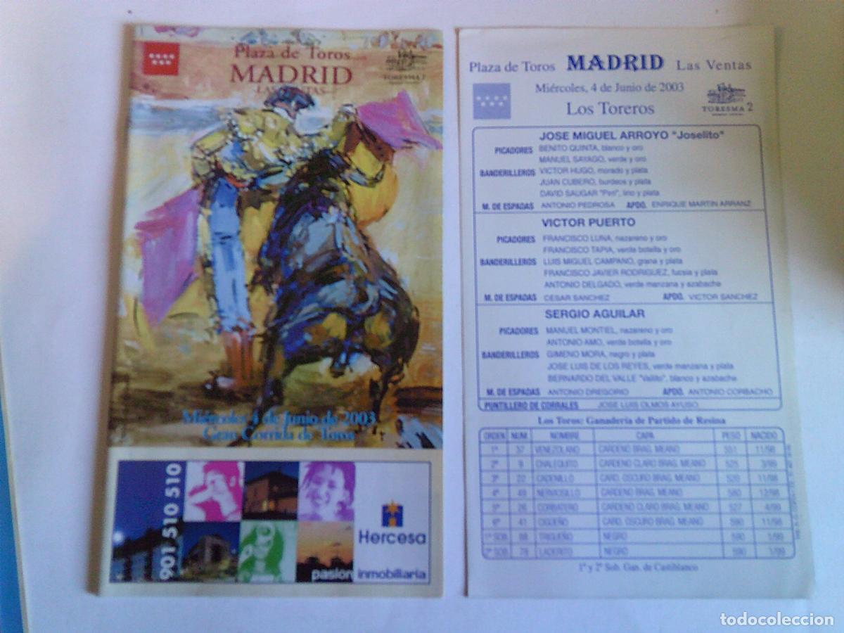 Tauromaquia: Programa Plaza de toros de Madrid Las ventas Domingo 4 de junio 2003