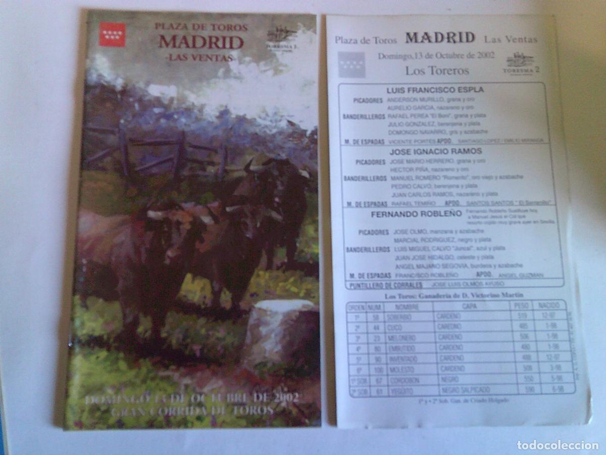 Tauromaquia: Programa Plaza de toros de Madrid Las ventas Domingo 13 de octubre 2002
