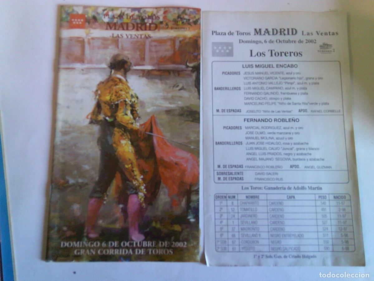 Tauromaquia: Programa Plaza de toros de Madrid Las ventas Domingo 6 de octubre 2002