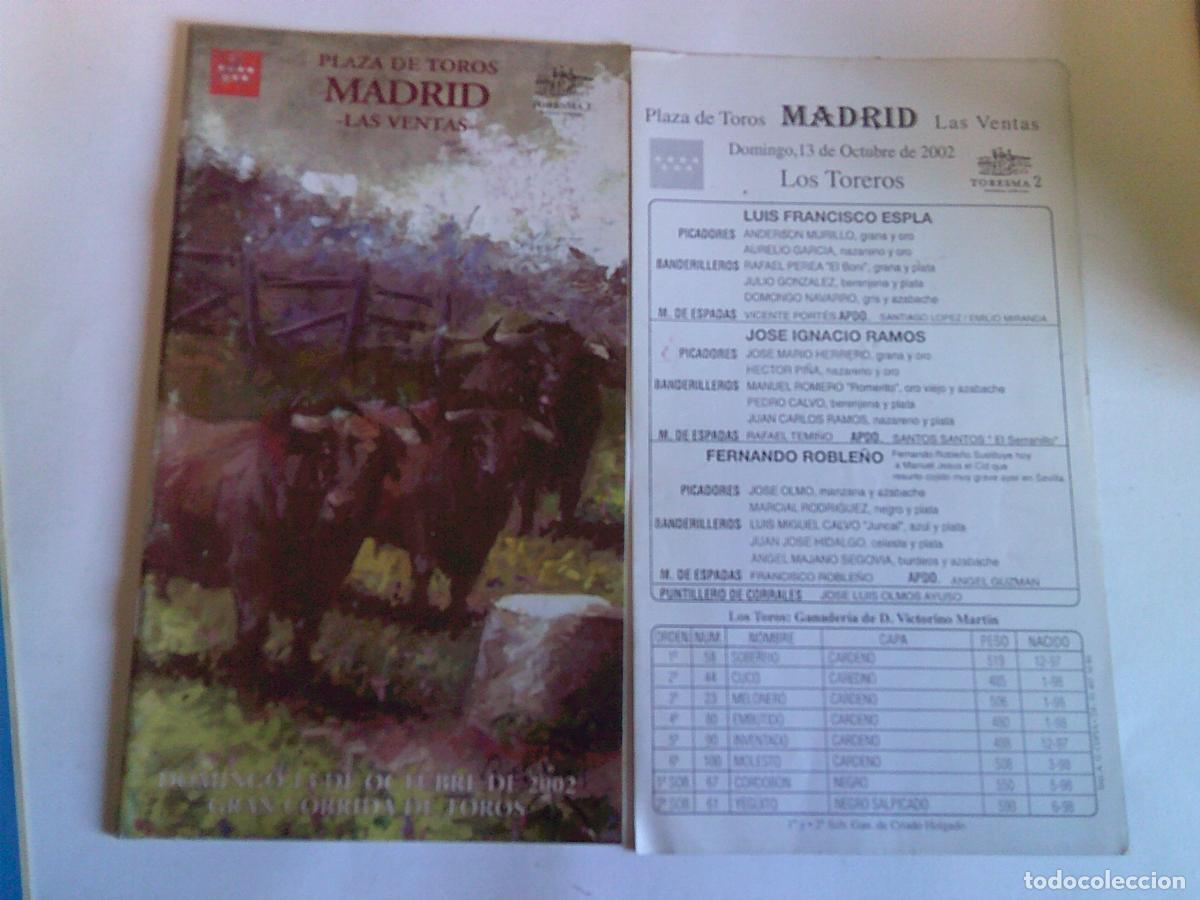 Tauromaquia: Programa Plaza de toros de Madrid Las ventas Domingo 13 de octubre 2002