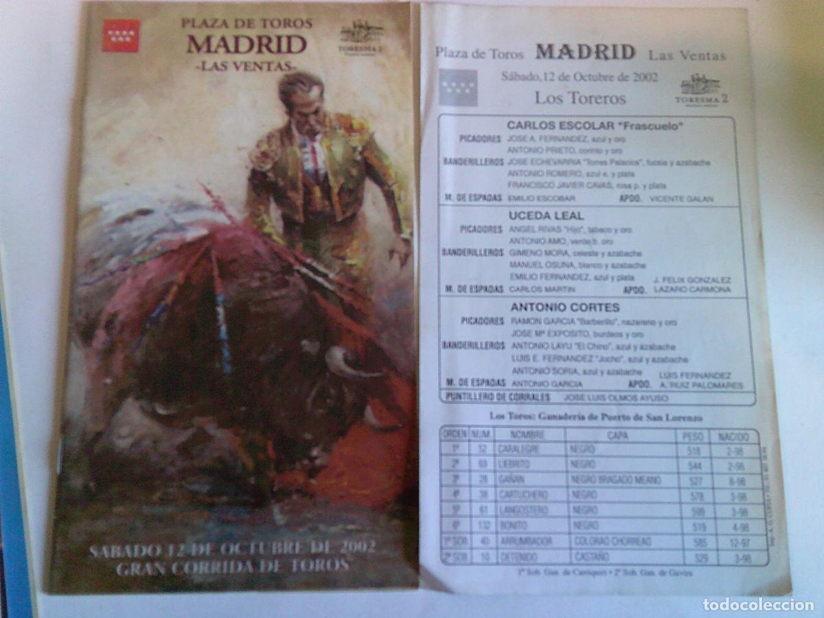Tauromaquia: Programa Plaza de toros de Madrid Las ventas Domingo 12 de octubre 2002