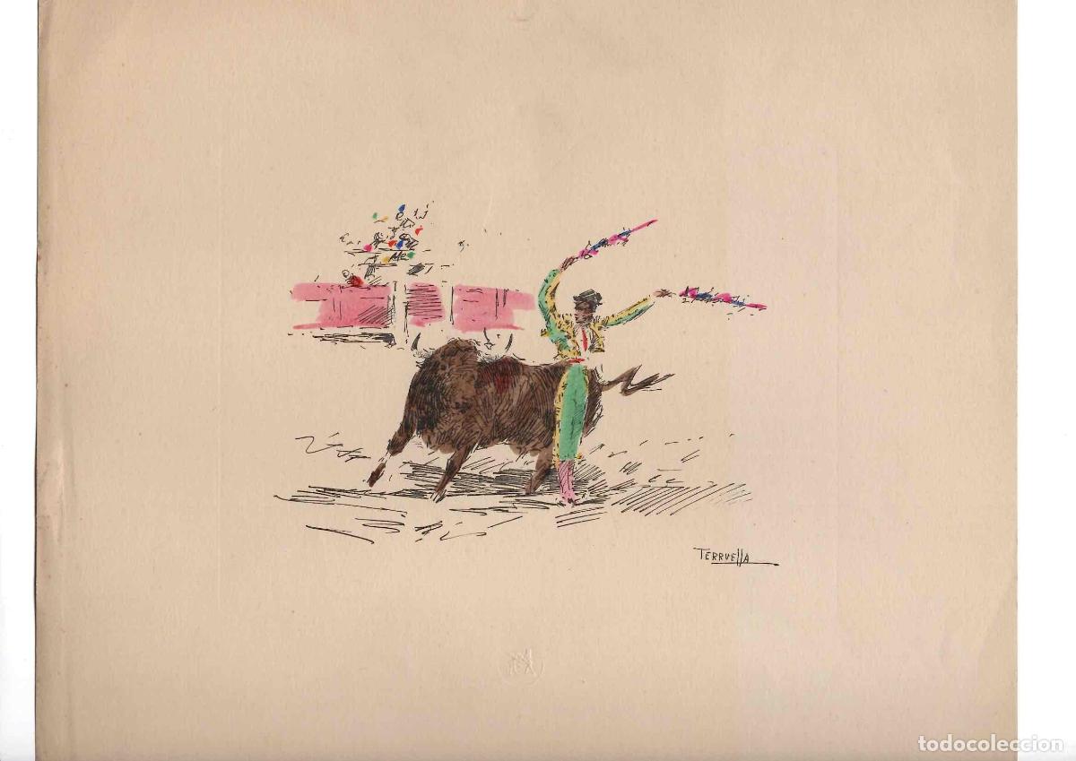 Tauromaquia: GRABADO COLOREADO JUGUETEANDO. N&ordm; 16. REALIZADO POR JOAQUIN TERRUELLA, FIRMADO, 1961