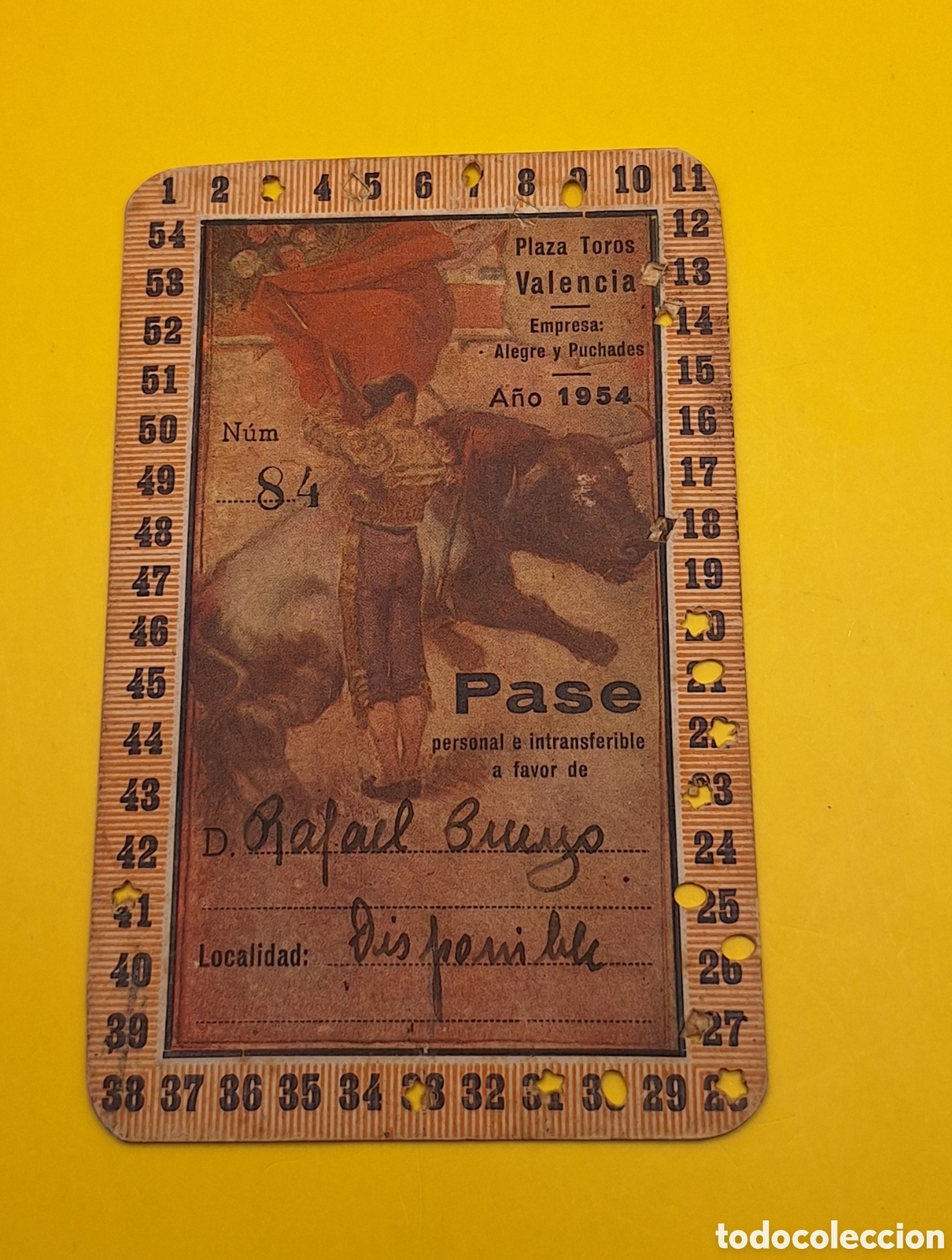 Tauromaquia: Pase Plaza de Toros de Valencia a&ntilde;o 1954