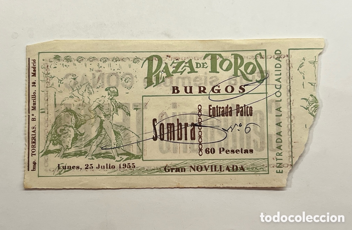 Tauromaquia: BURGOS TAUROMAQUIA.. Entrada Plaza de Toros. Sombra.. Entrada Palco (a.1955)