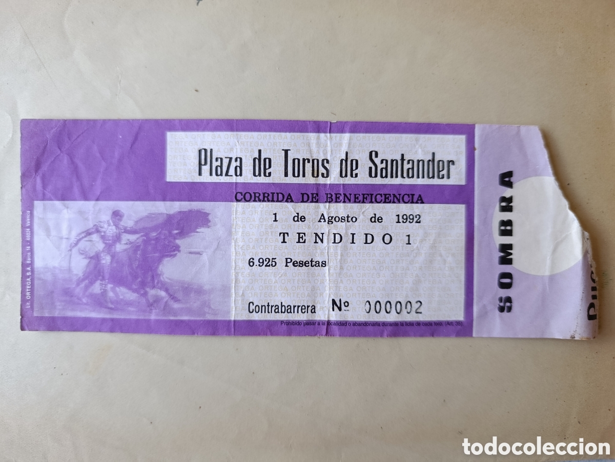 Tauromaquia: Entrada plaza de toros de Santander. Beneficencia. 1992