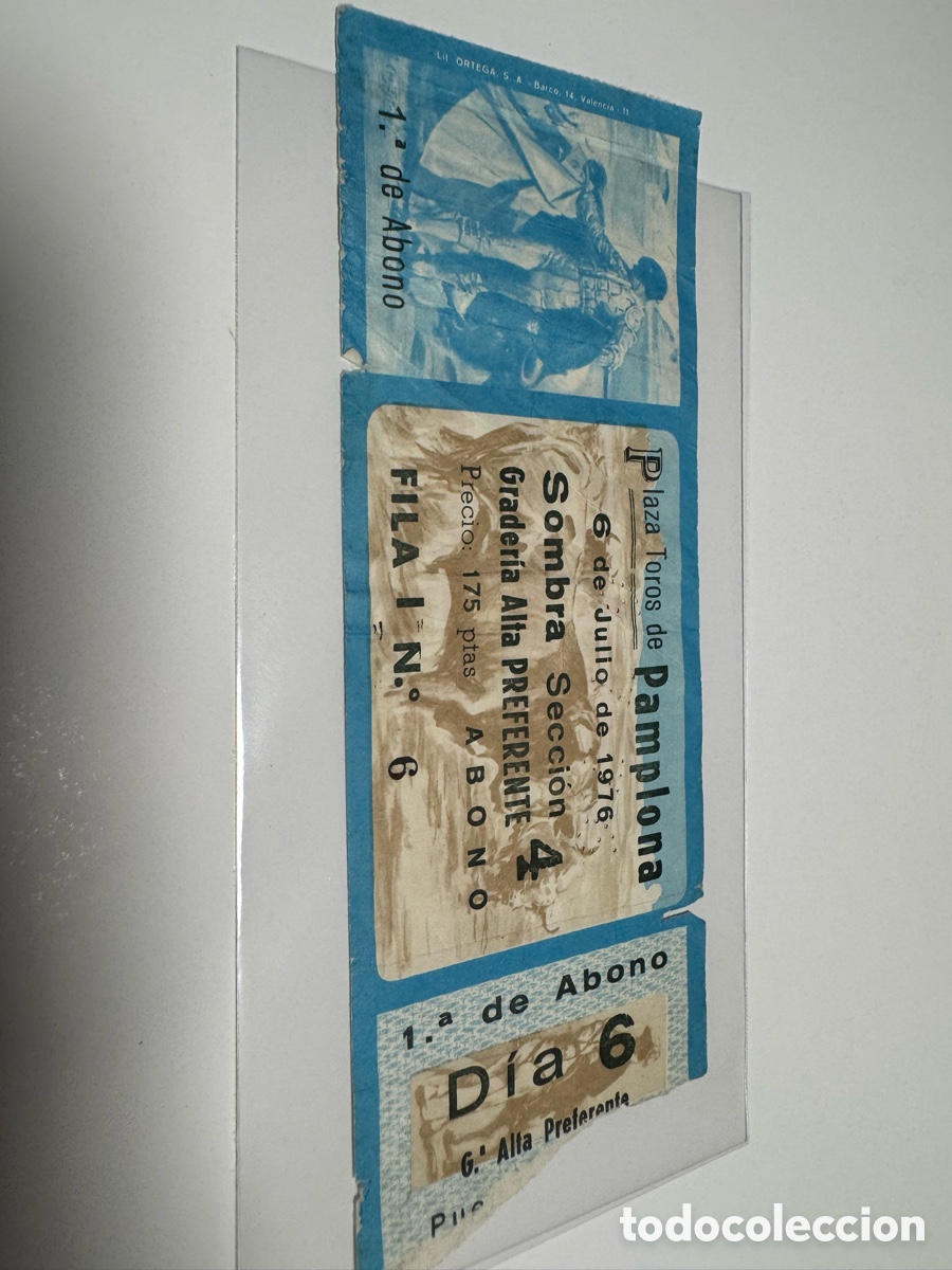 Tauromaquia: Entrada toros Pamplona 1976 abono sombra grader&iacute;a alta San Ferm&iacute;n tauromaquia colecci&oacute;n