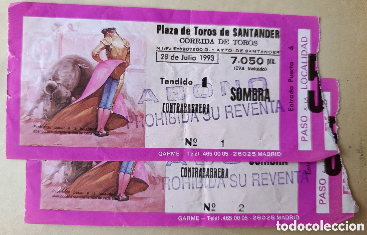 Tauromaquia: Pareja Entrada Plaza de toros de Santander. 1993