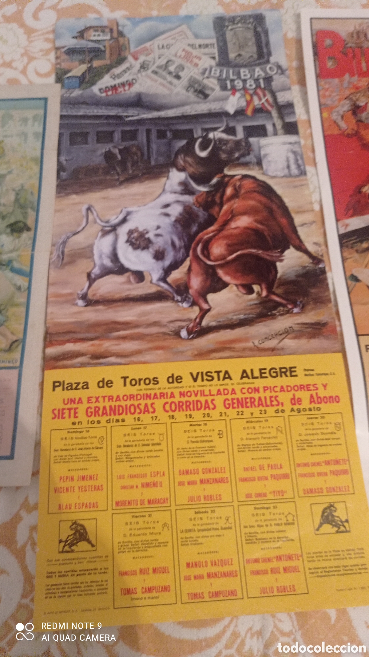 Tauromaquia: Lote de nueve c&aacute;rteles de toros de Bilbao, muy antiguos