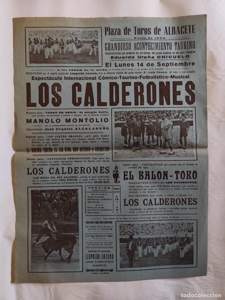 Tauromaquia: CARTEL PLAZA TOROS DE ALBACETE, LOS CALDERONES, MANOLO MONTOLIU, A&Ntilde;O 1953