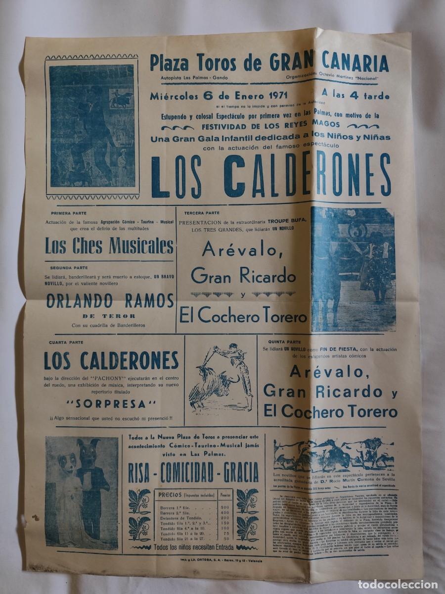 Tauromaquia: CARTEL PLAZA TOROS DE GRAN CANARIA, LOS CALDERONES, AREVALO, COCHERO TORERO, A&Ntilde;O 1971
