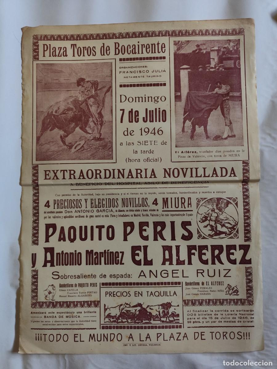 Tauromaquia: CARTEL PLAZA TOROS BOCAIRENTE, VALENCIA. NOVILLADA, PAQUITO PERIS Y ANTONIO EL ALFEREZ, A&Ntilde;O 1946