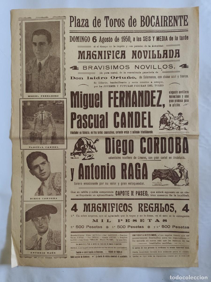 Tauromaquia: CARTEL PLAZA TOROS BOCAIRENTE, VALENCIA. NOVILLADA, MIGUEL FERNANDEZ, PASCUAL CANDEL, A&Ntilde;O 1950
