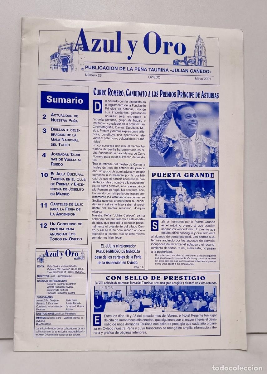 Tauromaquia: Publicaci&oacute;n Pe&ntilde;a Taurina &rdquo;Juli&aacute;n Ca&ntilde;edo&rdquo; AZUL Y oro, N&ordm; 26 mayo 2001 Oviedo