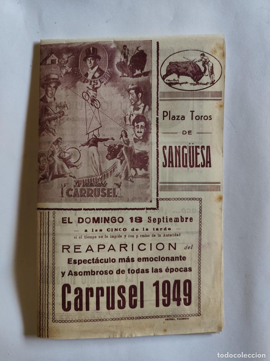 Tauromaquia: PROGRAMA PLAZA DE TOROS DE SANG&uuml;ESA, NAVARRA. A&Ntilde;O 1949. EL CARRUSEL, EMBRUJO MUSICAL, MESTELRICH.