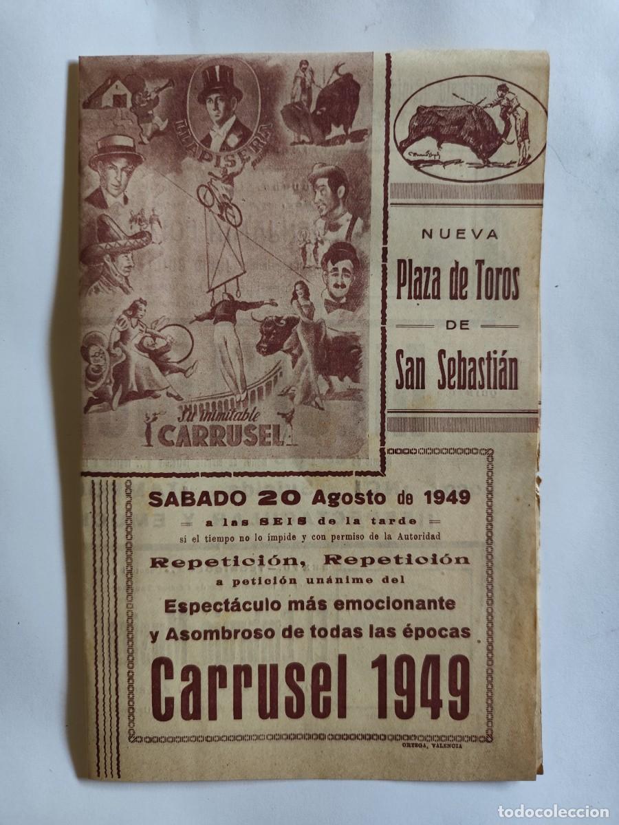 Tauromaquia: PROGRAMA PLAZA DE TOROS DE SAN SEBASTIAN. A&Ntilde;O 1949. EL CARRUSEL, EMBRUJO MUSICAL, MESTELRICH.