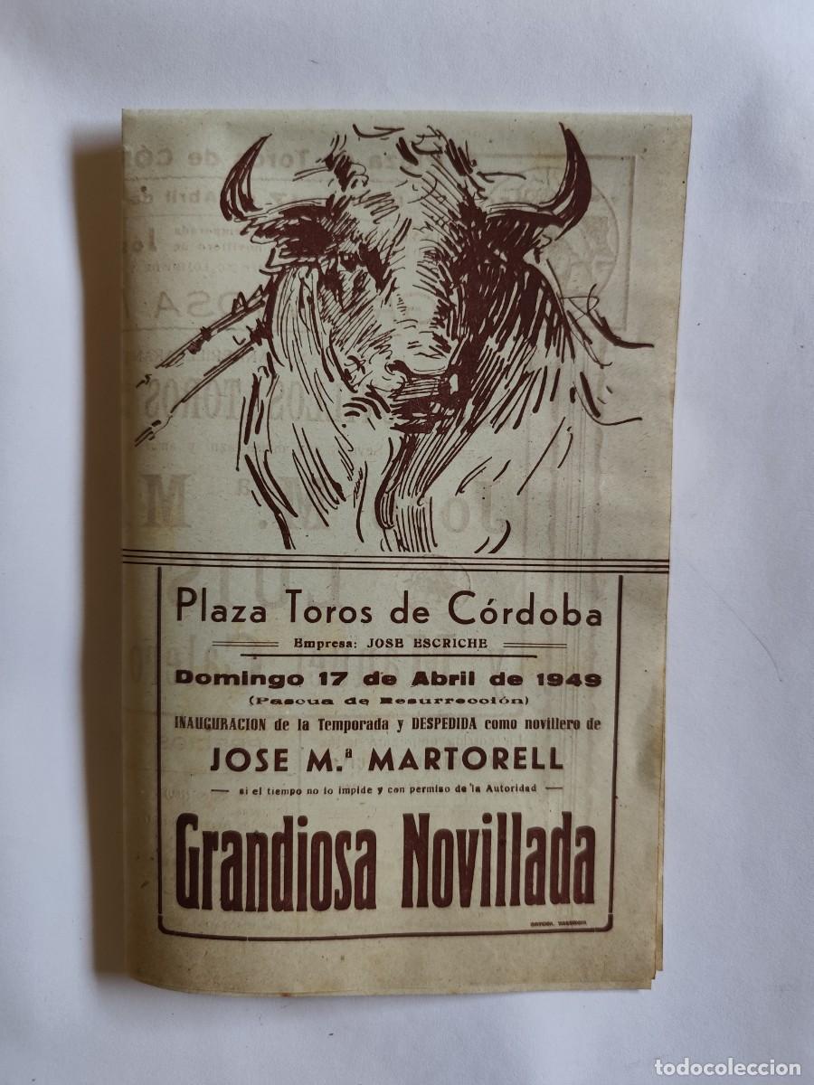 Tauromaquia: PROGRAMA PLAZA DE TOROS CORDOBA A&Ntilde;O 1949. GRANDIOSA NOVILLADA, DESPEDIDA MARTORELL, RIVAS, CALERITO