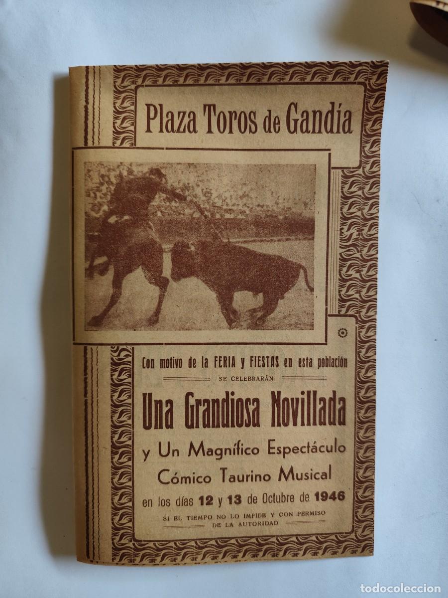 Tauromaquia: PROGRAMA PLAZA DE TOROS GANDIA A&Ntilde;O 1946 GRANDIOSA NOVILLADA FRANCISCO ROYOS, PAQUITO PERIS, CARRUSEL
