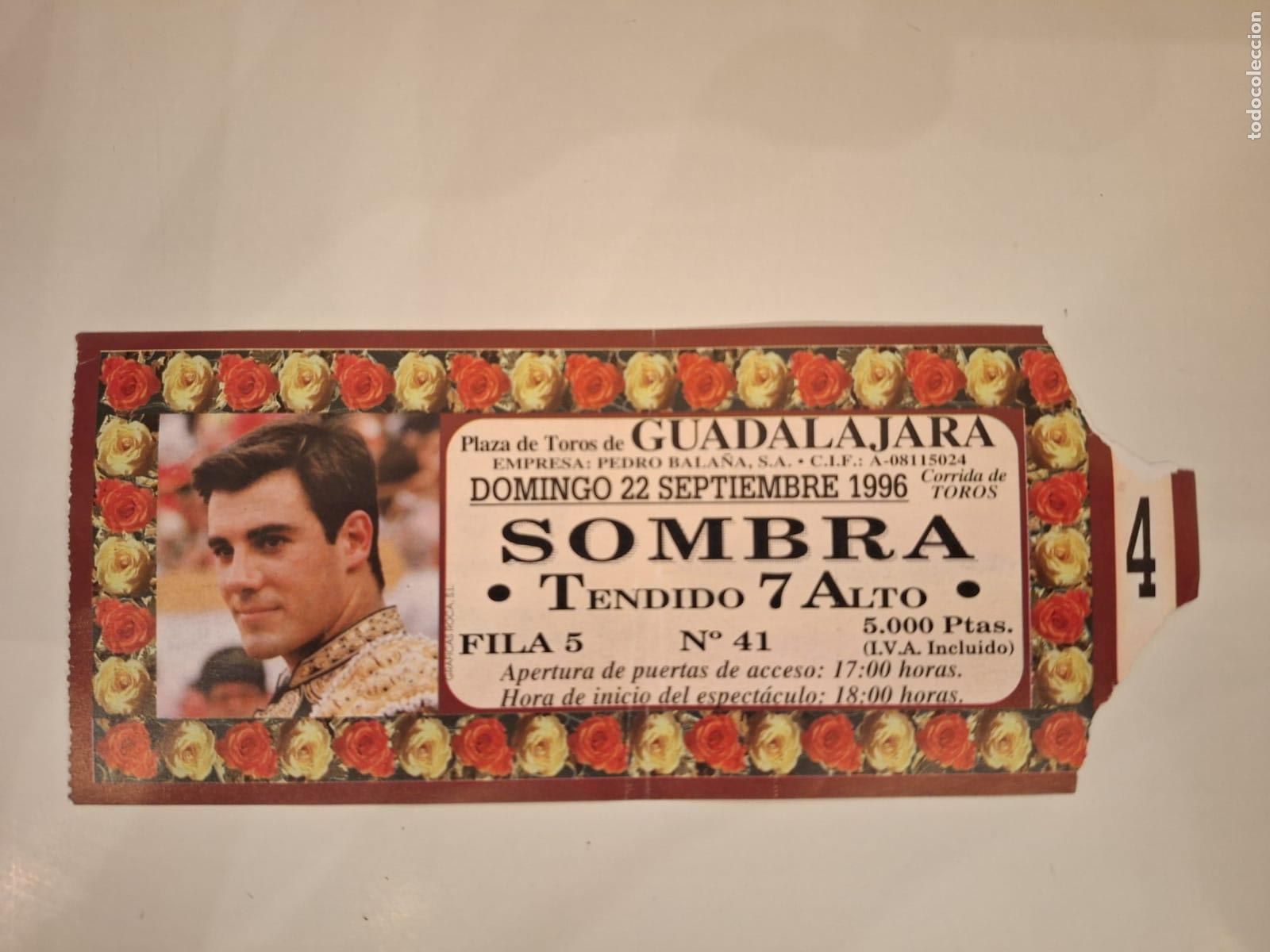 Tauromaquia: Entrada Corrida de toros Plaza de toros de Guadalajara 22 septiembre 1996 Miguel B&aacute;ez Litri