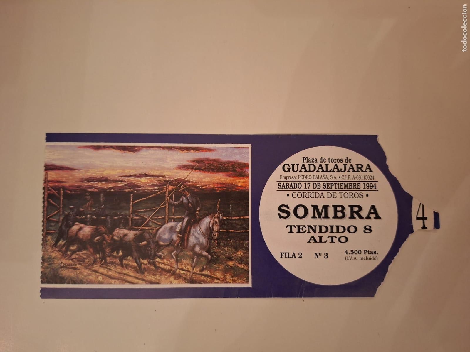 Tauromaquia: Entrada Corrida de toros Plaza de toros de Guadalajara 17 septiembre 1994
