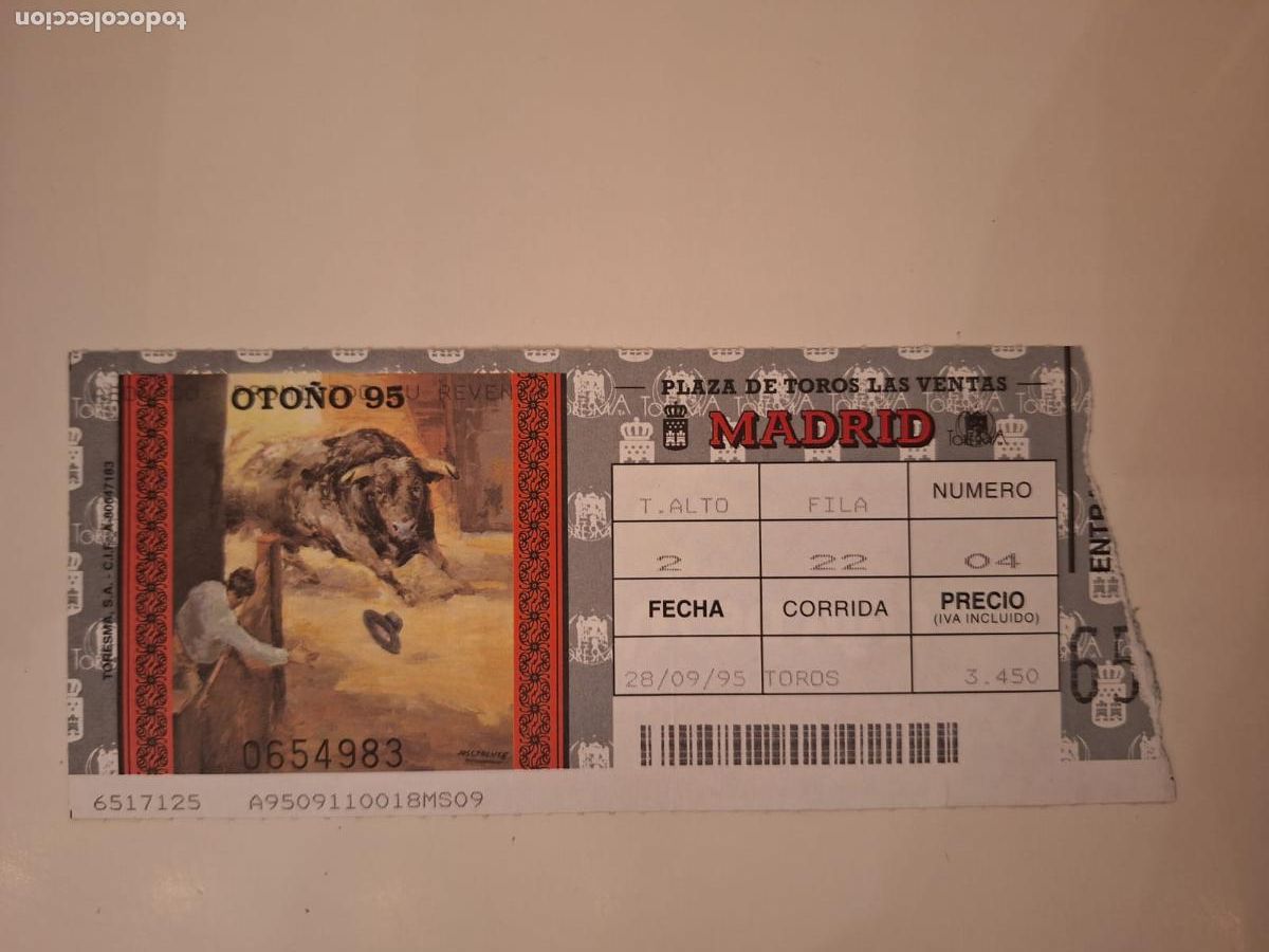 Tauromaquia: Entrada Corrida toros Plaza de toros de Las Ventas Madrid 28 septiembre 1995 Ilustraci&oacute;n Jos&eacute; Puente