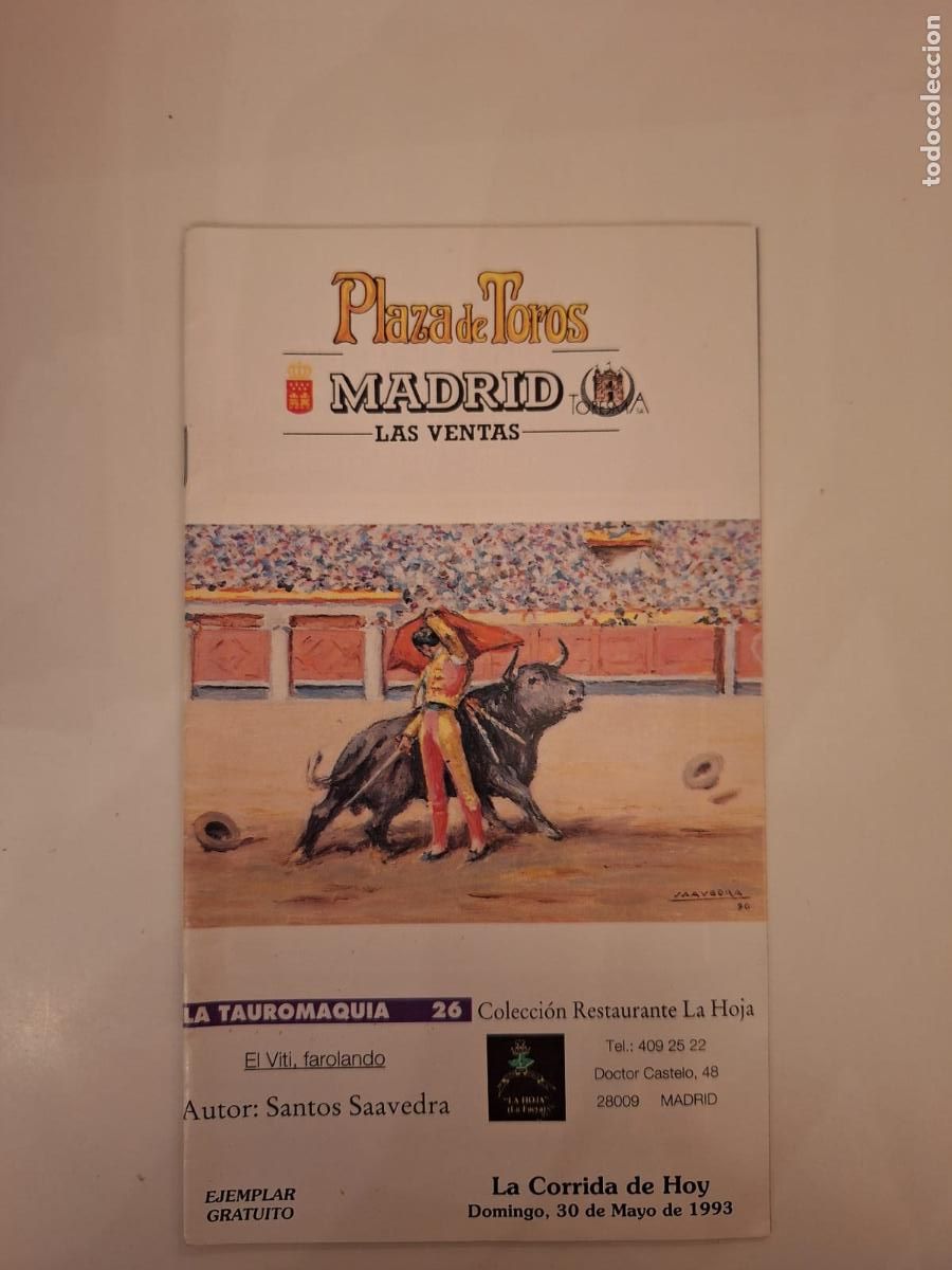 Tauromaquia: Programa de mano Corrida de Toros 30 mayo 1993 Plaza de Toros Las Ventas Madrid Feria de San Isidro