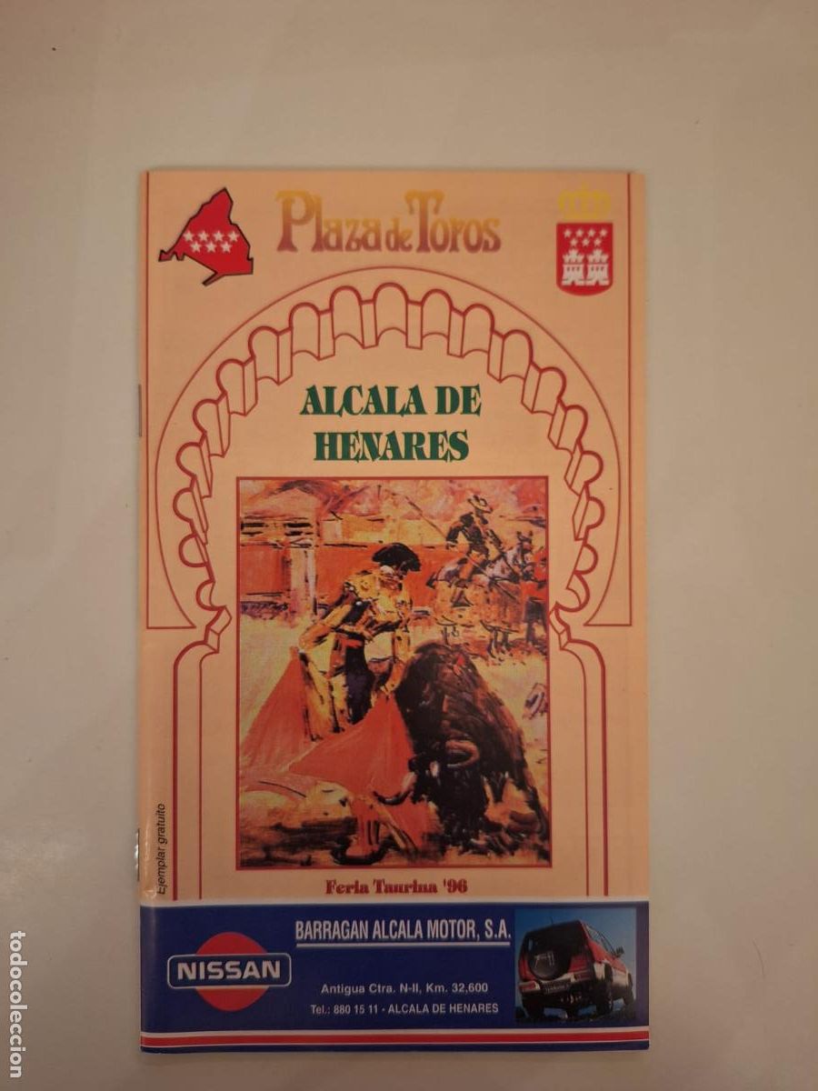 Tauromaquia: Programa de mano Feria taurina Plaza de toros de Alcal&aacute; de Henares del 27 agosto a 1 septiembre 1996