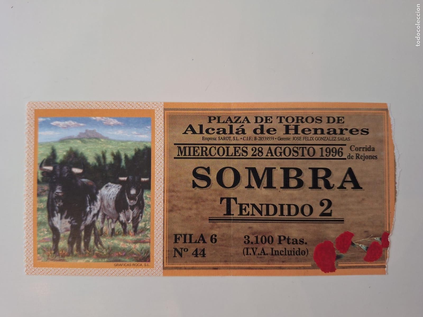Tauromaquia: Entrada Corrida de rejones Plaza de toros de Alcal&aacute; de Henares 28 agosto 1996