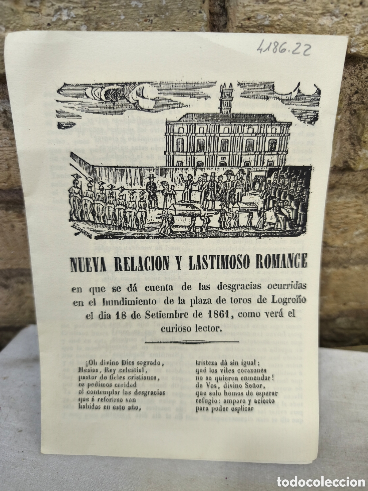 Tauromaquia: Nuevas relaci&oacute;n y lastimoso romance, hundimiento de la plaza de toros de Logro&ntilde;o
