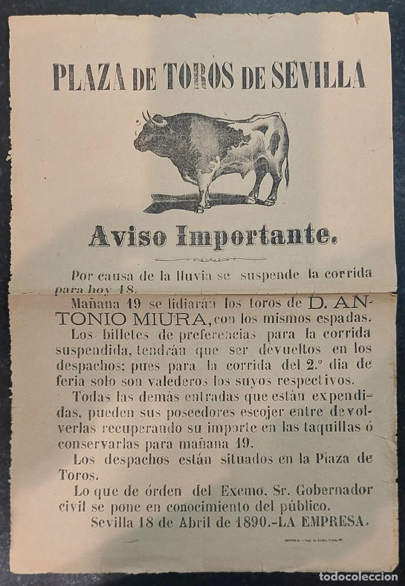 Tauromaquia: PLAZA DE TOROS DE SEVILLA. SUSPENSI&Oacute;N DE CORRIDA. A&Ntilde;O 1890