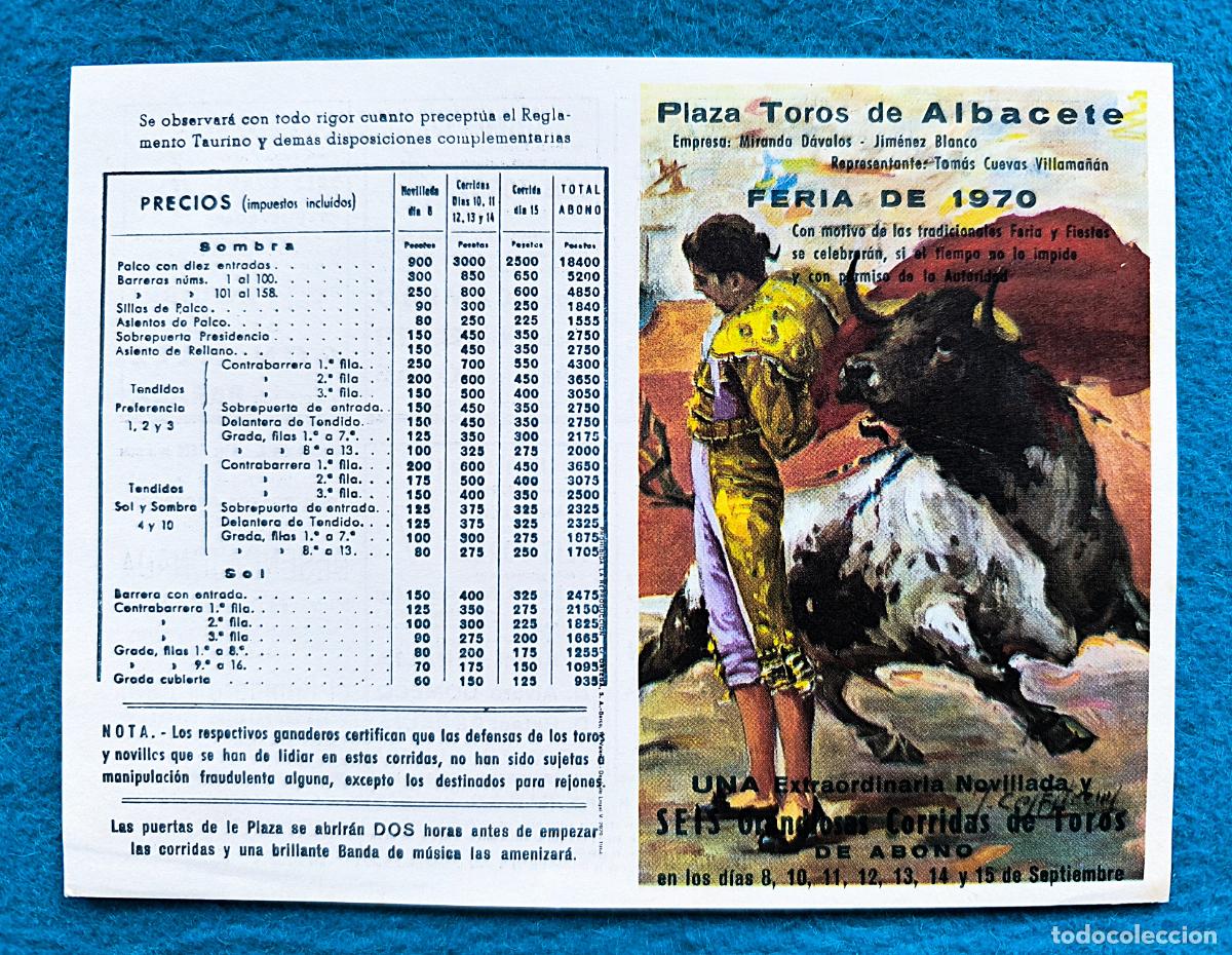 Tauromaquia: RW PROGRAMA TOROS PLAZA ALBACETE FERIA 1970 PAQUIRRI PACO CAMINO PARADA J CROS PTP1