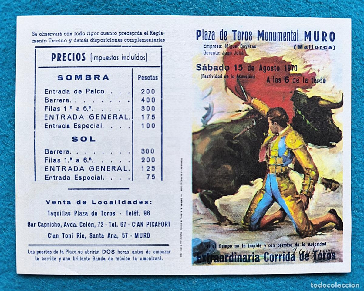 Tauromaquia: RW PROGRAMA TOROS PLAZA MURO MALLORCA 1970 BERNADO EL CARACOL JOSELITO PUERTO J CROS PTP2