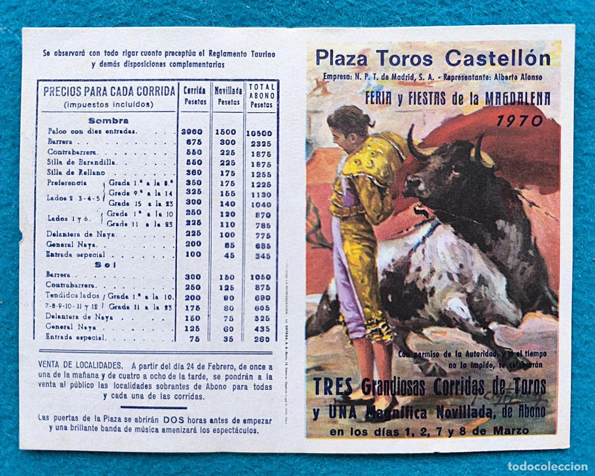Tauromaquia: RW PROGRAMA TOROS PLAZA VINAROZ CASTELLON 1970 PAQUIRRI EL VITI PACO CAMINO J CROS PTP11