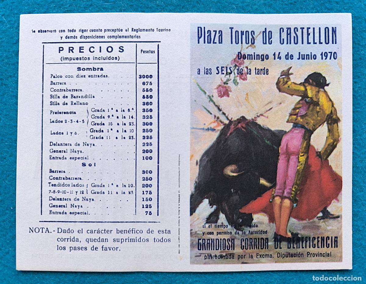 Tauromaquia: RW PROGRAMA TOROS PLAZA VINAROZ CASTELLON 1970 MANOLO CORTES PARADA JULIAN GARCIA J REUS PTP12