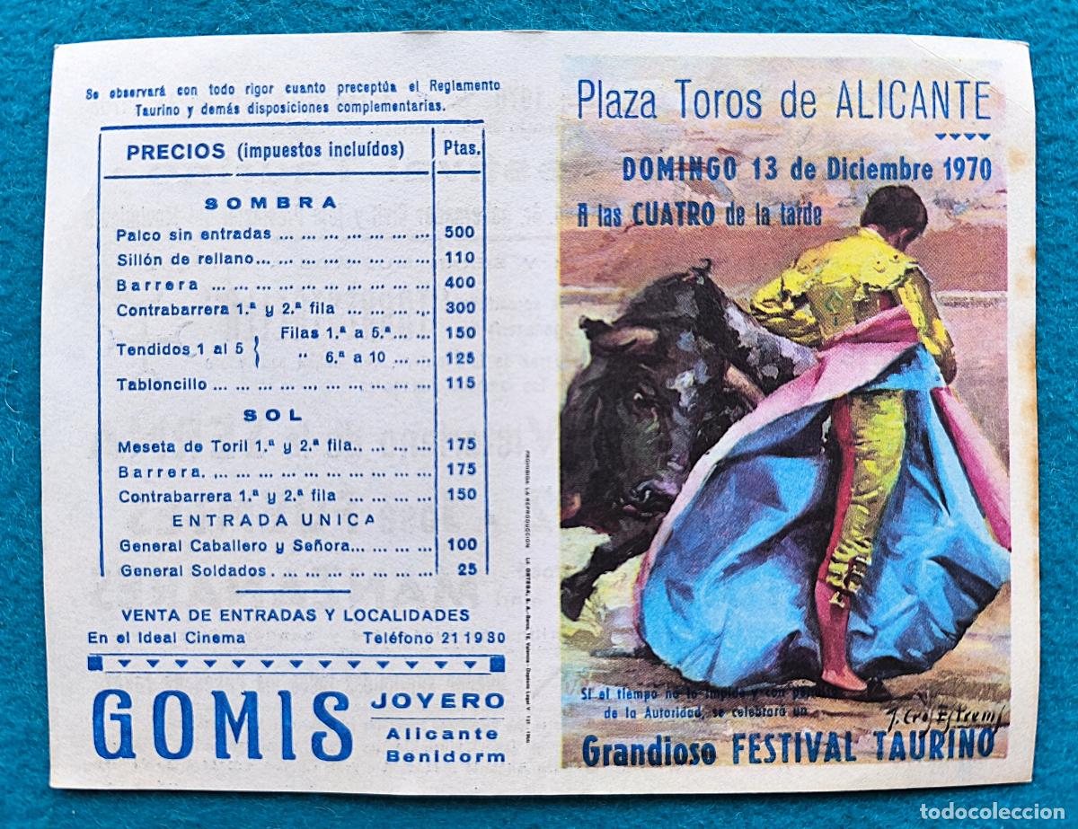 Tauromaquia: RW PROGRAMA TOROS PLAZA ALICANTE 1970 LITRI VAZQUEZ MANZANARES J CROS PTP14