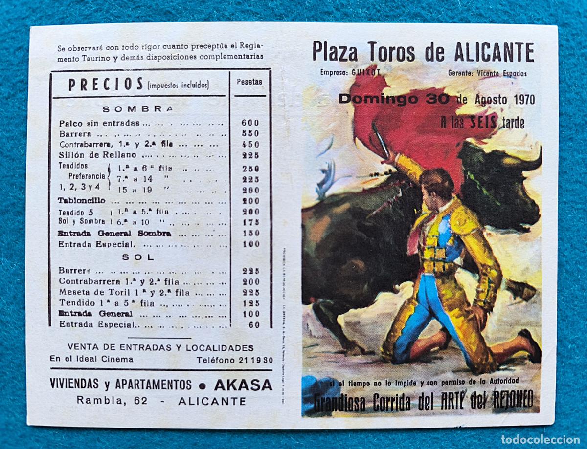 Tauromaquia: RW PROGRAMA TOROS PLAZA ALICANTE 1970 ANGEL PERALTA RAFAEL PERALTA DOMECQ LUPI J CROS PTP15