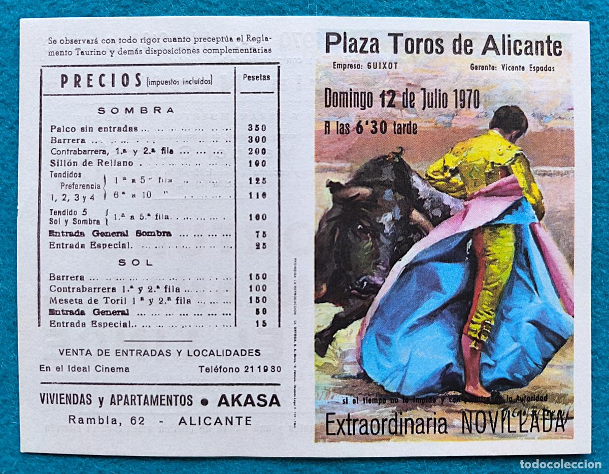 Tauromaquia: RW PROGRAMA TOROS PLAZA ALICANTE 1970 ORTU&Ntilde;O MANZANARES EL LINCE J CROS PTP17
