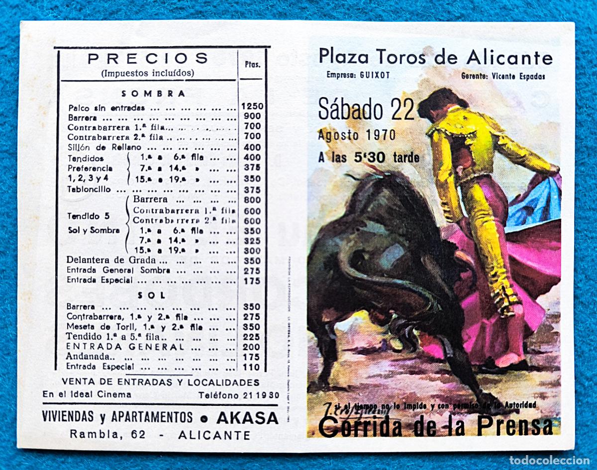 Tauromaquia: RW PROGRAMA TOROS PLAZA ALICANTE 1970 EL TINO EL CORDOBES PALOMO LINARES J CROS PTP19