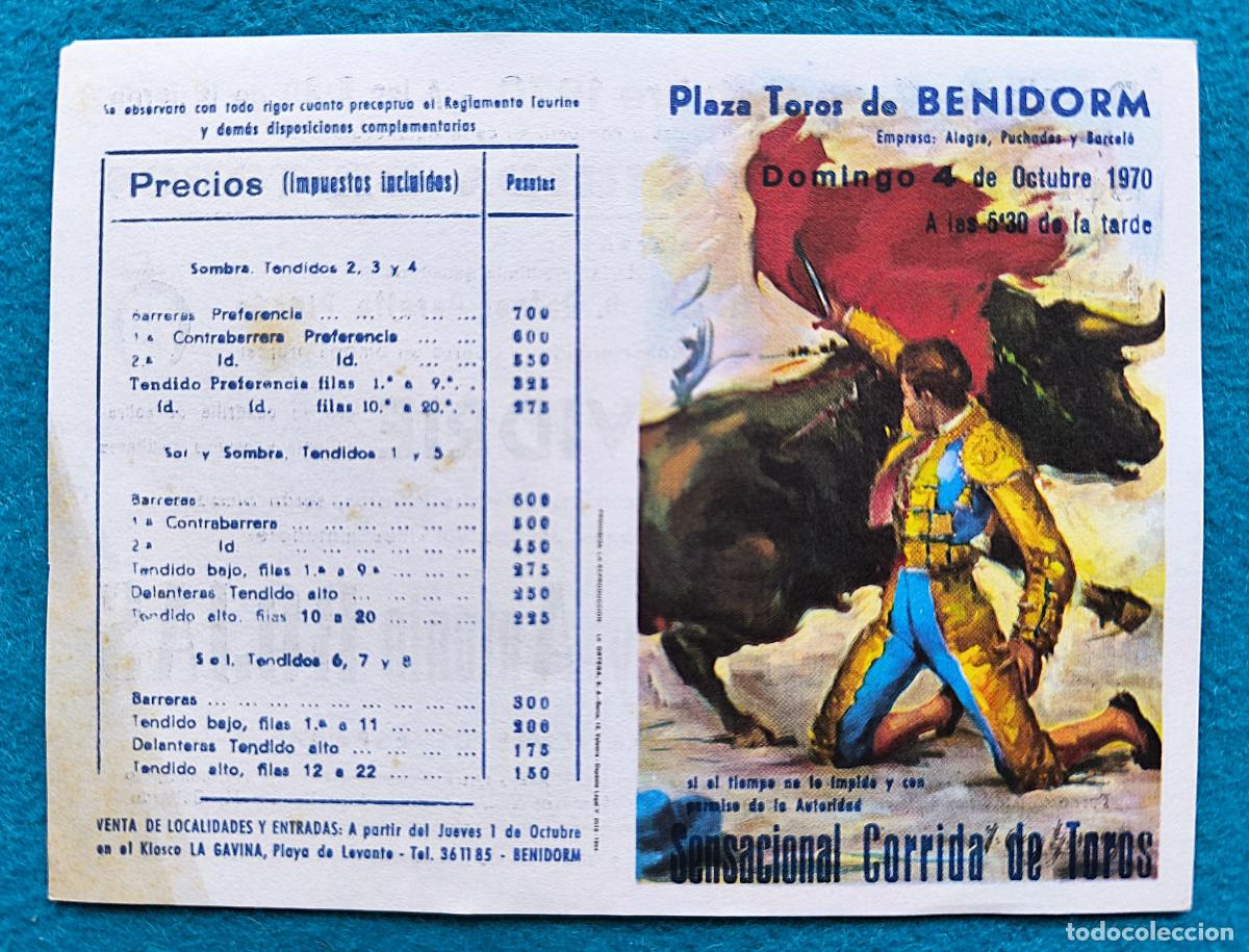 Tauromaquia: RW PROGRAMA TOROS PLAZA BENIDORM ALICANTE 1970 JULIAN GARCIA ANTONIO ROJAS J CROS PTP21