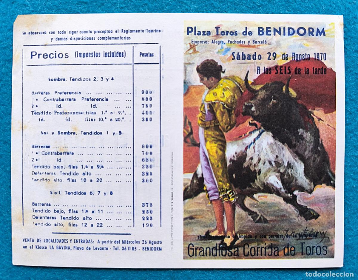 Tauromaquia: RW PROGRAMA TOROS PLAZA BENIDORM ALICANTE 1970 MIGUELIN EL CORDOBES PARADA J CROS PTP23