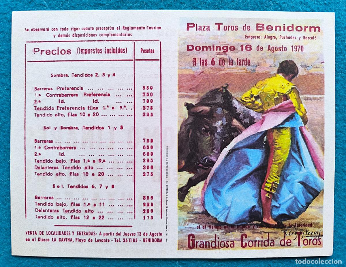 Tauromaquia: RW PROGRAMA TOROS PLAZA BENIDORM ALICANTE 1970 PALOMO LINARES PAQUIRRI GONZALEZ J CROS PTP25