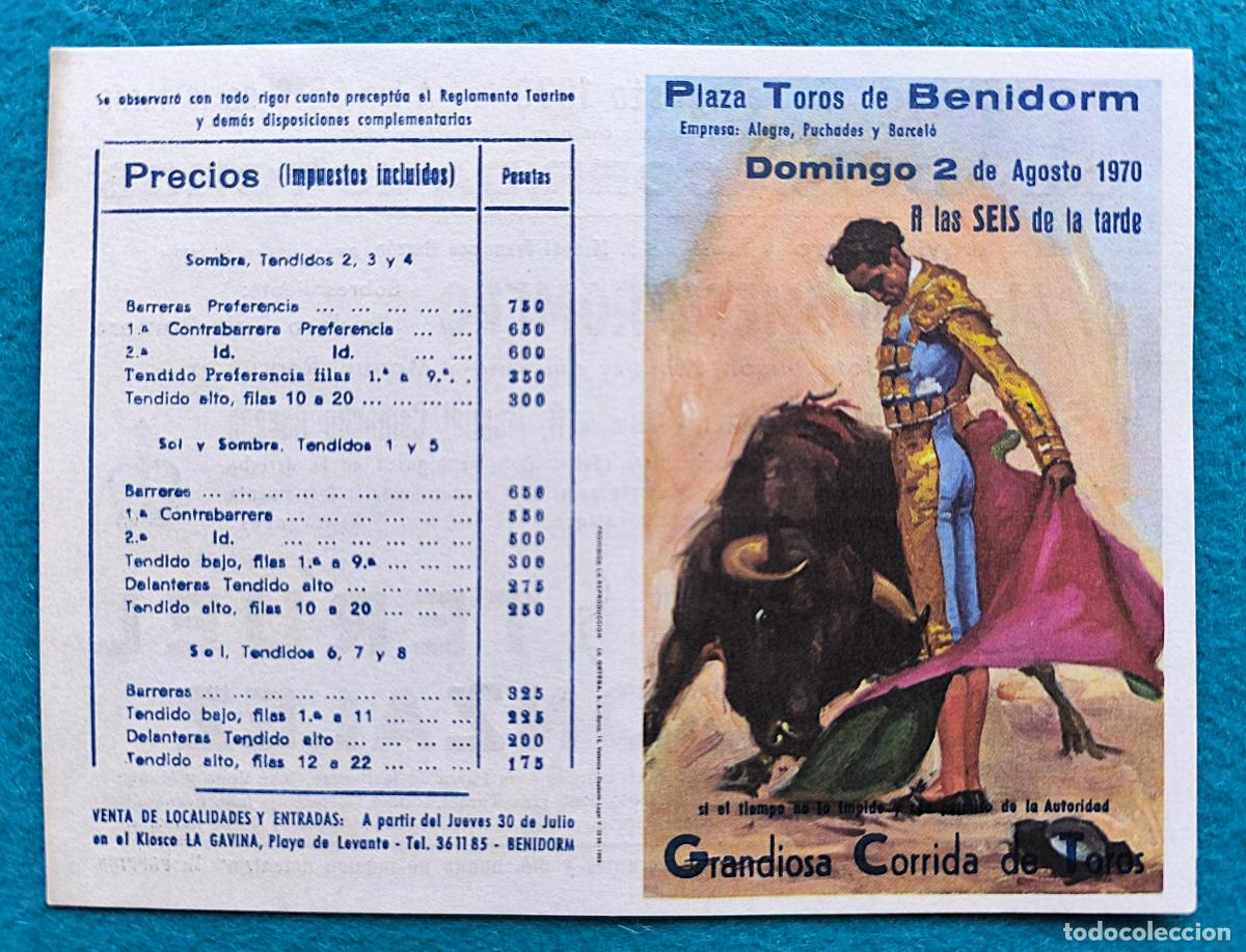 Tauromaquia: RW PROGRAMA TOROS PLAZA BENIDORM ALICANTE 1970 PAQUIRRI TERUEL GONZALEZ J REUS PTP26